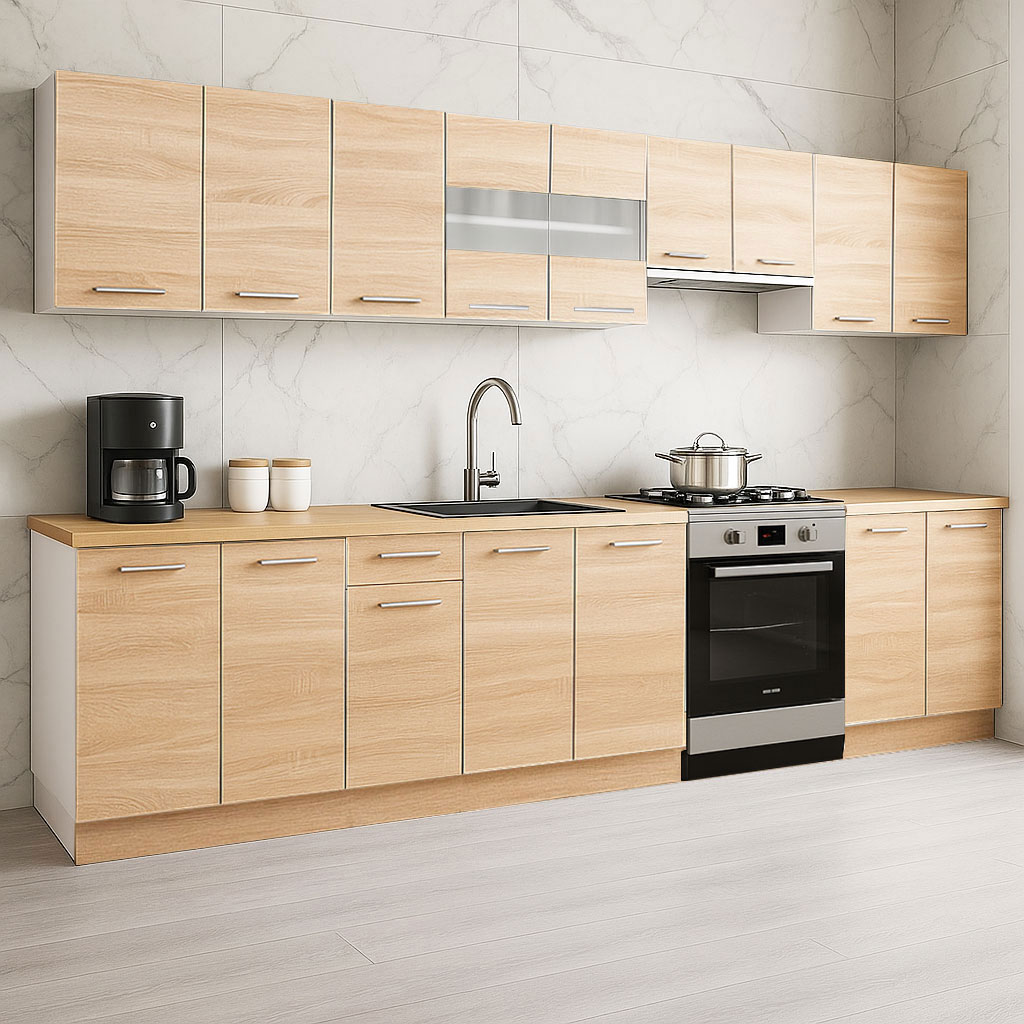 Mobilier de Bucătărie Set, Germania, PAL, blat gros, amortizare, 320cm, Sonoma