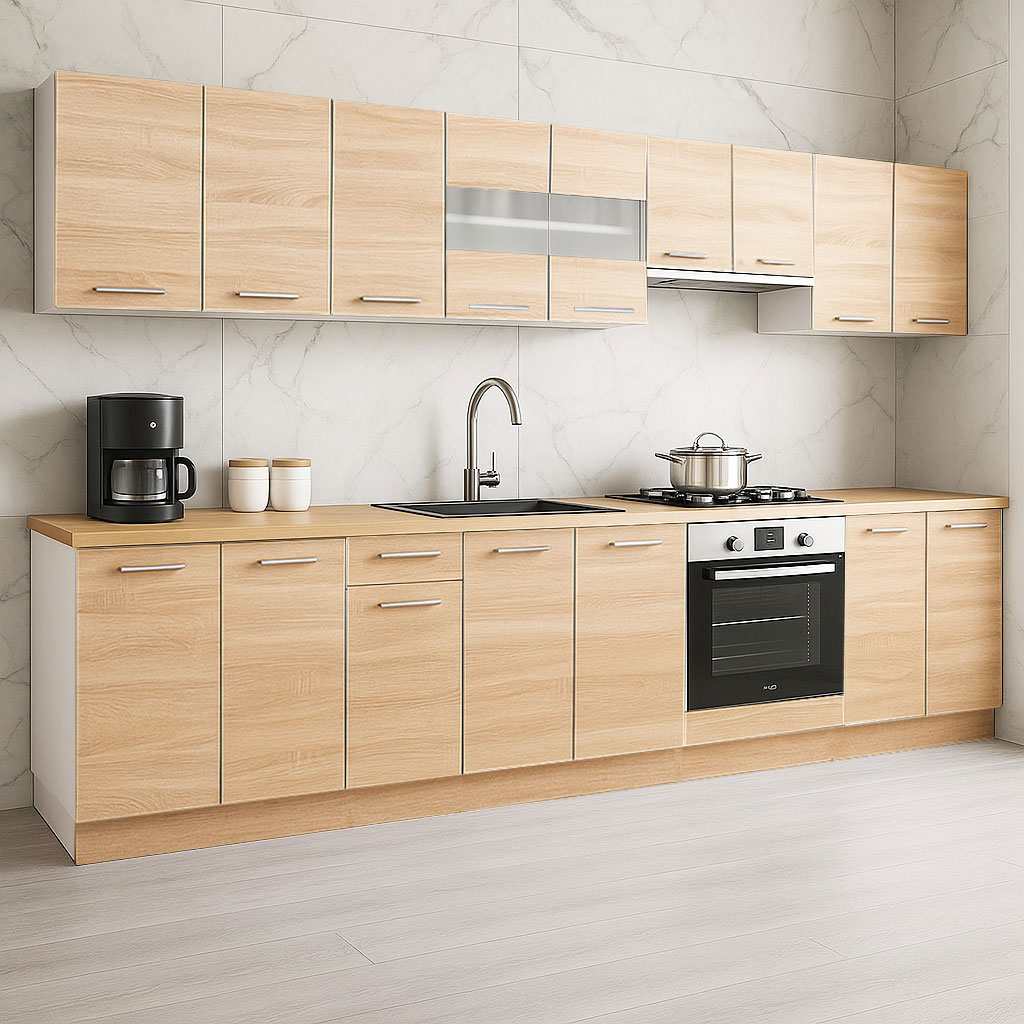 Mobilier de Bucătărie Set, Germania, PAL, blat gros, corp cuptor, amortizare, 320cm, Sonoma