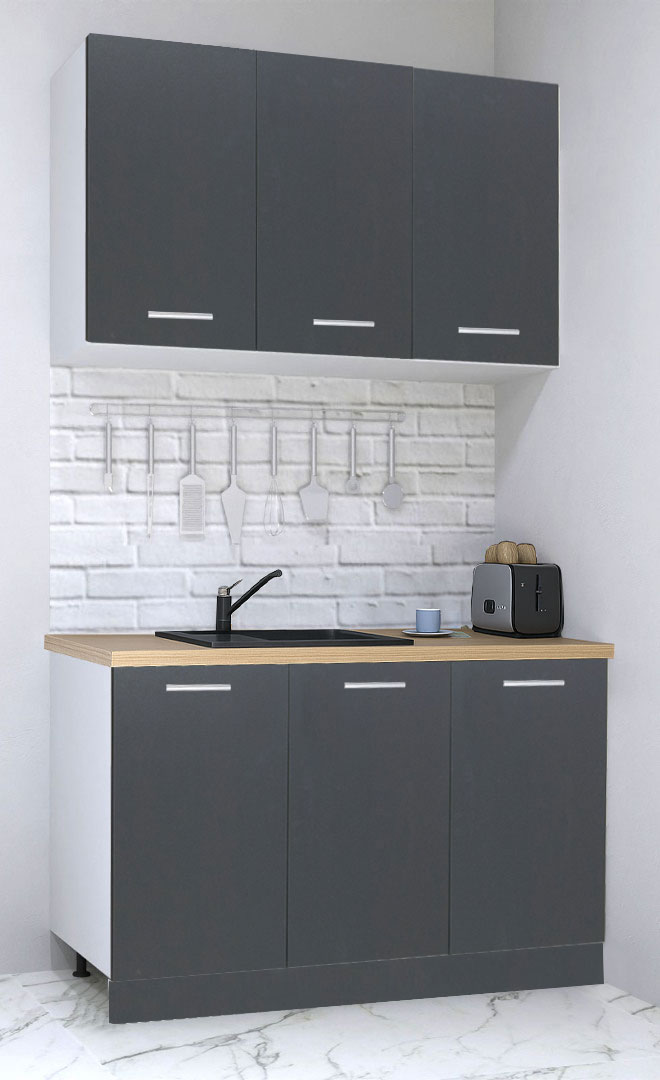 Mobilier de Bucătărie Set, Germania, PAL, blat gros, amortizare, 120cm, Antracit