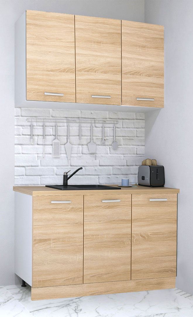 Mobilier de Bucătărie Set, Germania, PAL, blat gros, amortizare, 120cm, Sonoma