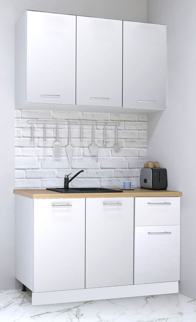 Mobilier de Bucătărie Set, Germania, PAL, blat gros, amortizare, 1 sertar, 120cm, Alb