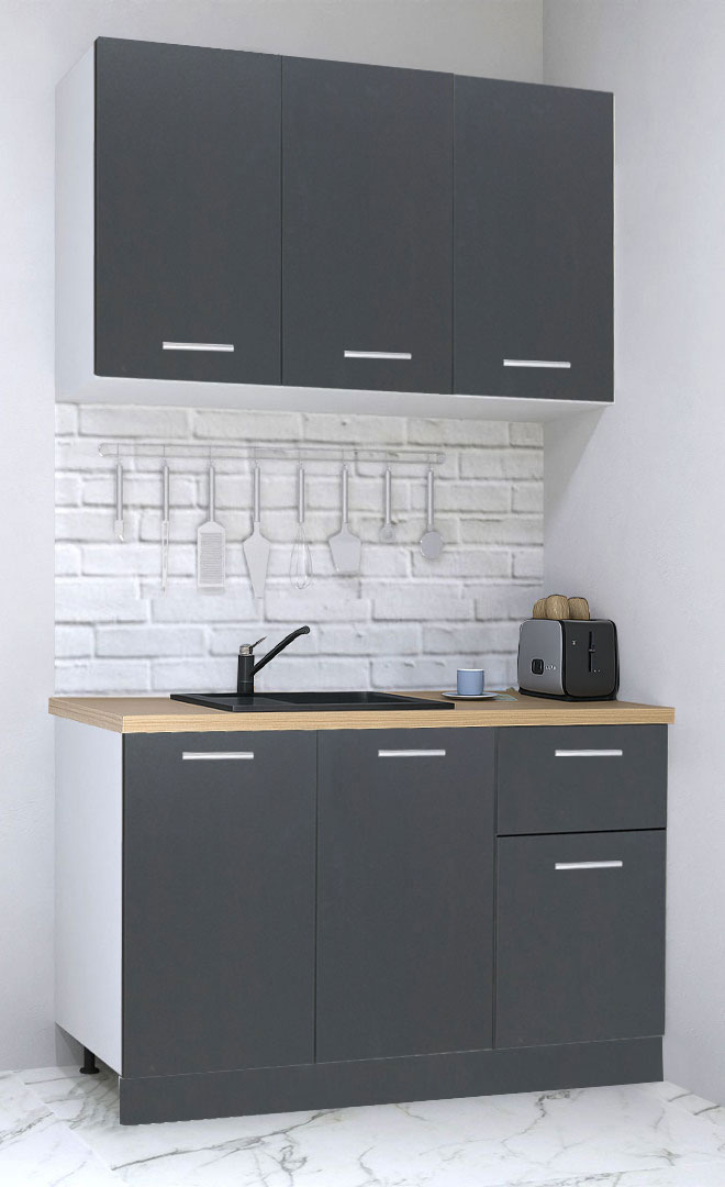 Mobilier de Bucătărie Set, Germania, PAL, blat gros, amortizare, 1 sertar, 120cm, Antracit