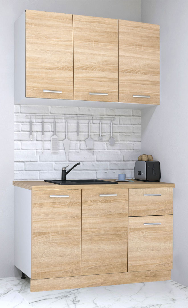 Mobilier de Bucătărie Set, Germania, PAL, blat gros, amortizare, 1 sertar, 120cm, Sonoma