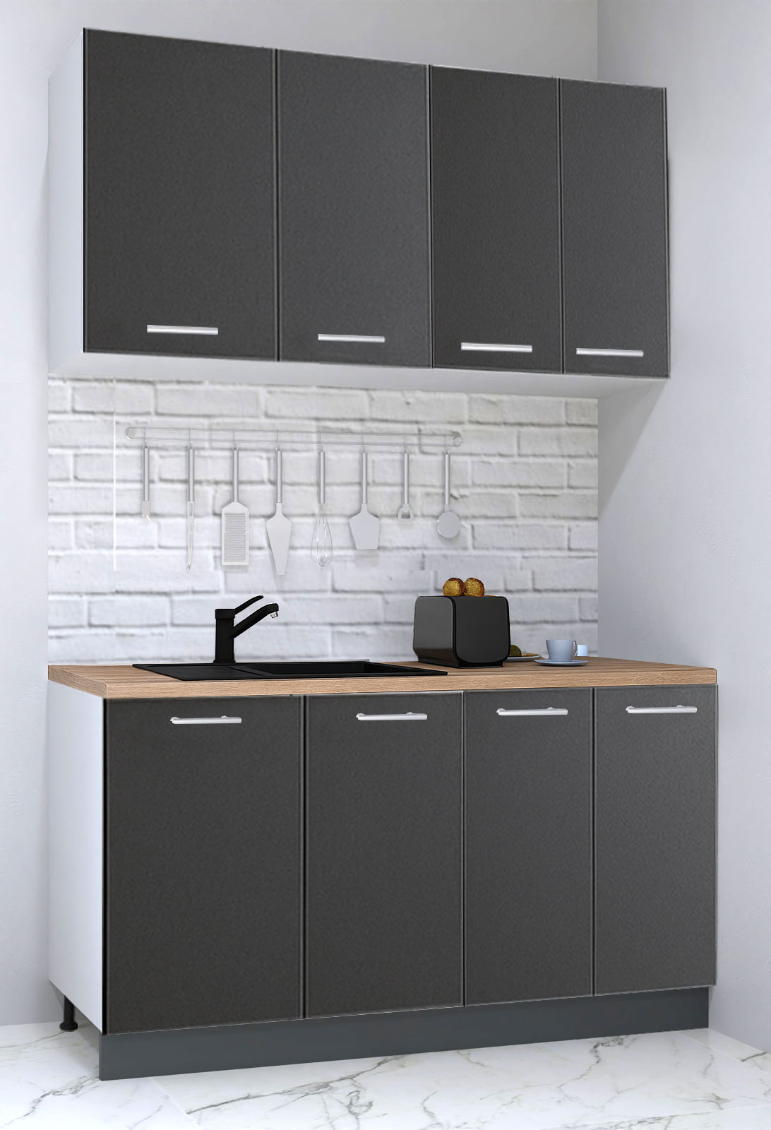 Mobilier de Bucătărie Set, Germania, PAL, blat gros, amortizare, 140cm, Antracit