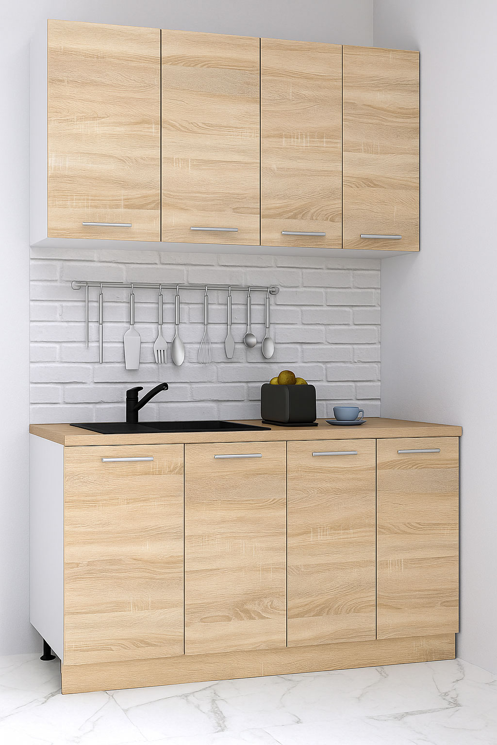 Mobilier de Bucătărie Set, Germania, PAL, blat gros, amortizare, 140cm, Sonoma