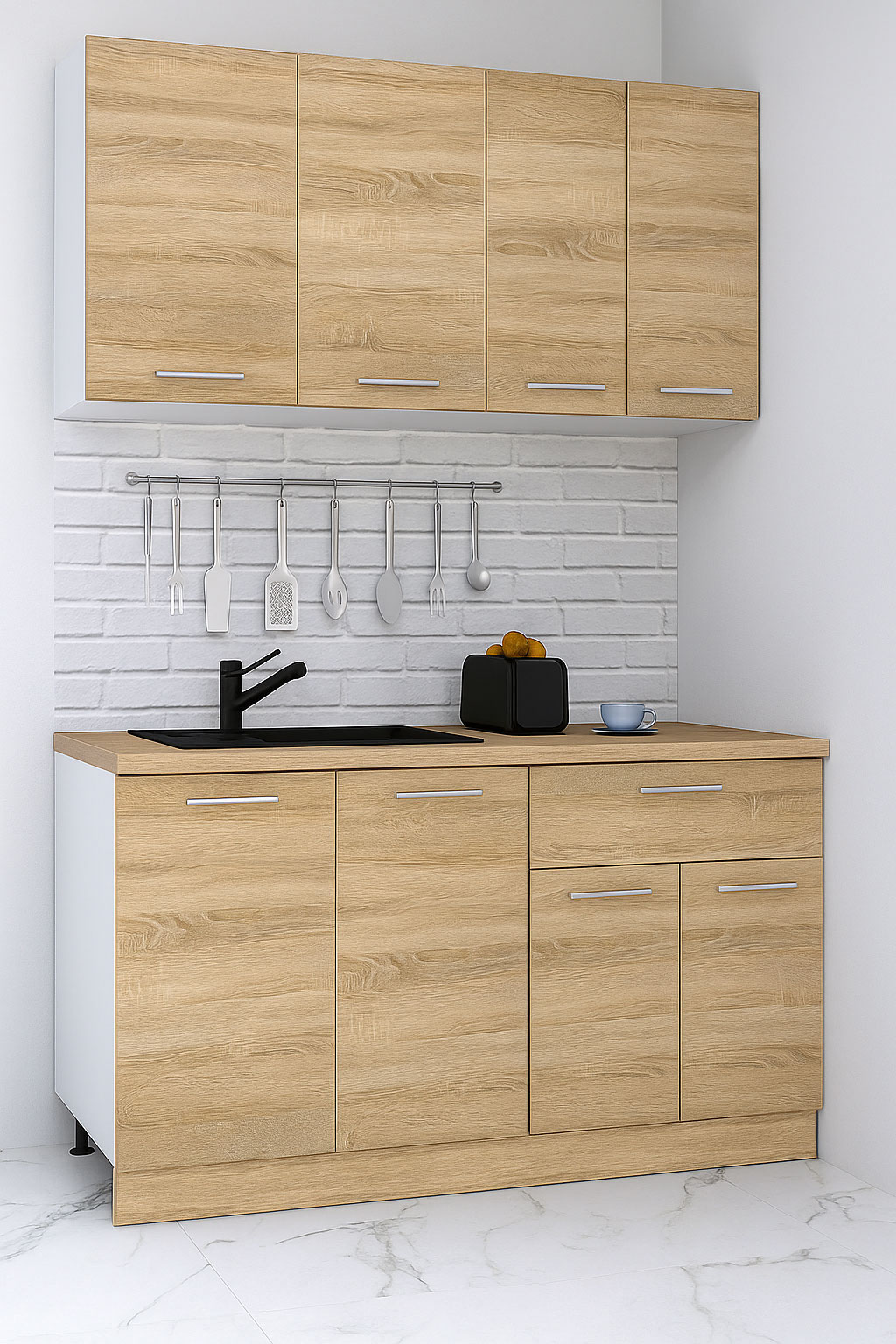 Mobilier de Bucătărie Set, Germania, PAL, blat gros, amortizare, corp cu sertar, 140cm, Sonoma