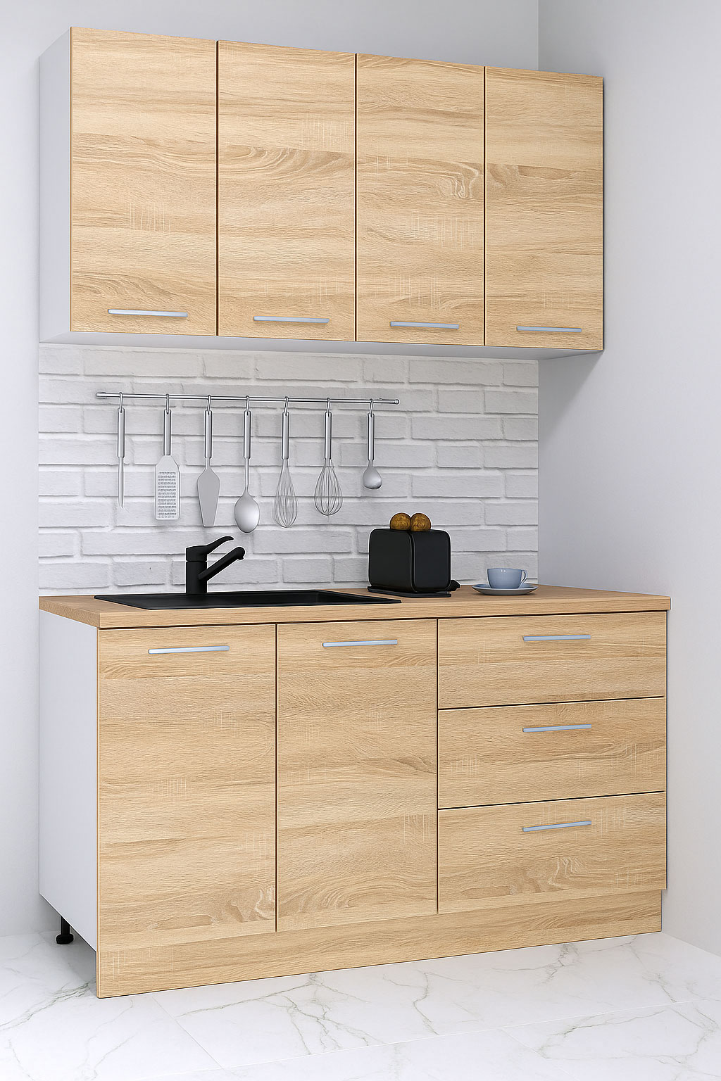 Mobilier de Bucătărie Set, Germania, PAL, blat gros, amortizare, corp cu sertare, 140cm, Sonoma