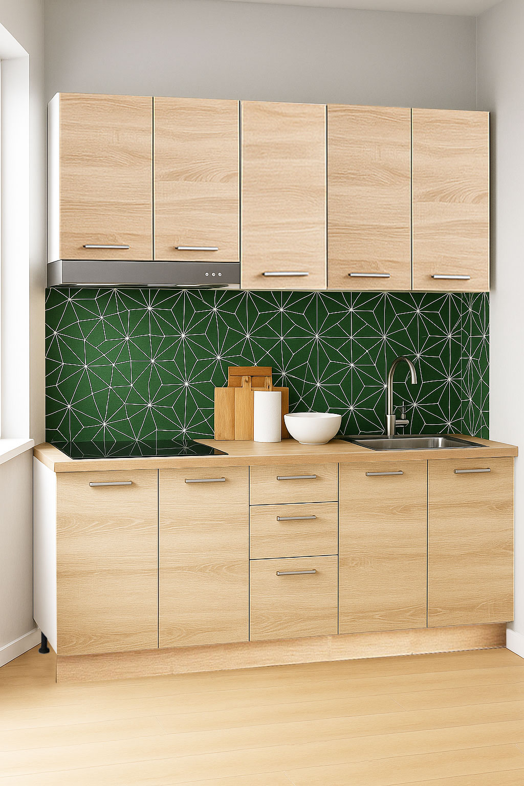 Mobilier de Bucătărie Set cu soft-close, Germania, corpuri inalte, blat gros, 160cm, Sonoma