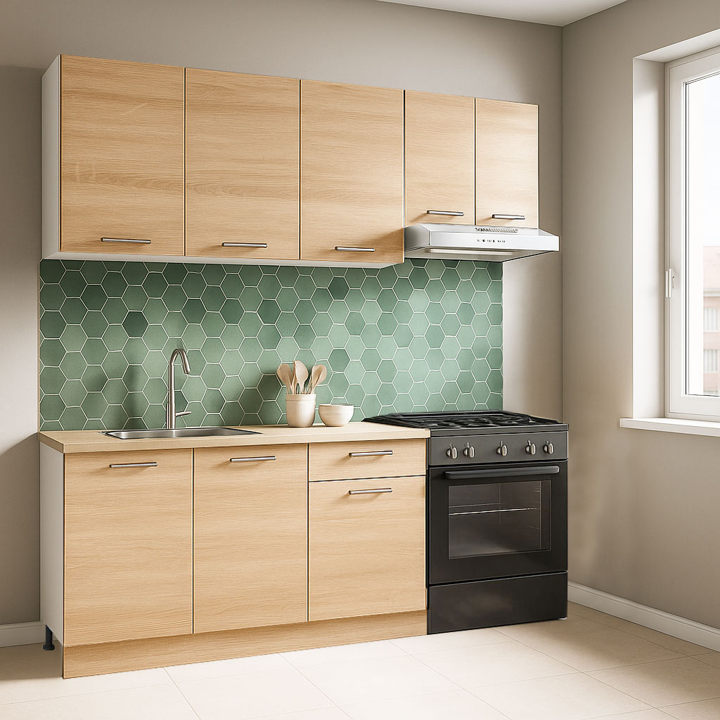 Mobilier de Bucătărie Set cu soft-close, Germania, corpuri inalte, blat gros, 180cm, Sonoma