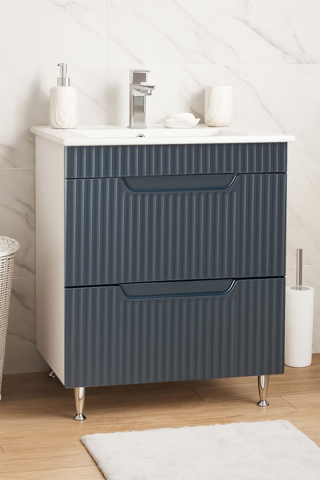 Mobilier Baie MDF Kit și lavoar, Seria 033, Sertare, 60cm, Antracit