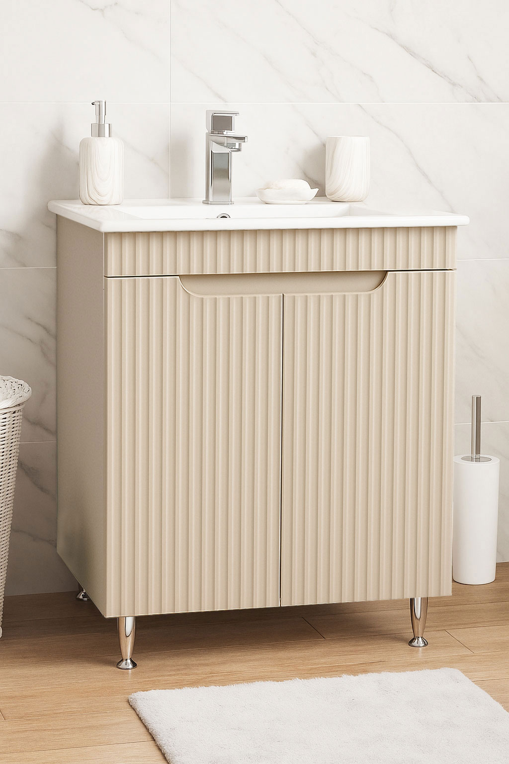 Mobilier Baie MDF și lavoar, Seria 033, 60cm, Crem