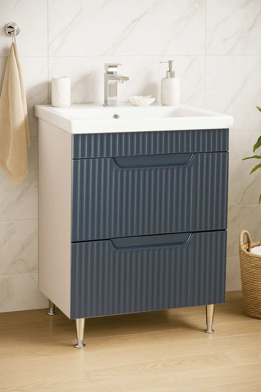 Mobilier Baie MDF kit și lavoar, Seria 733, Sertare, 60cm, Antracit