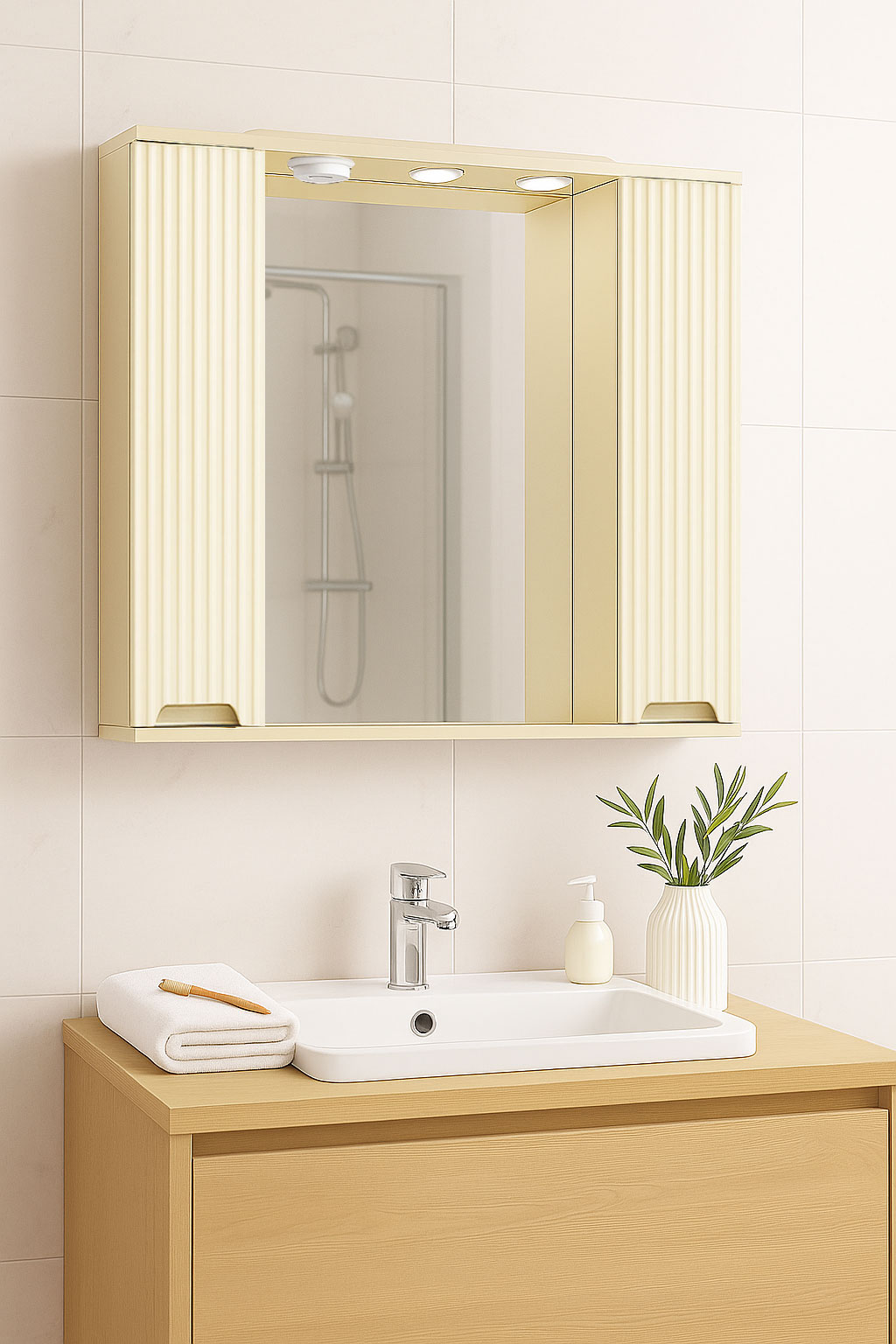 Oglindă MDF, Seria 033, 80cm, Crem