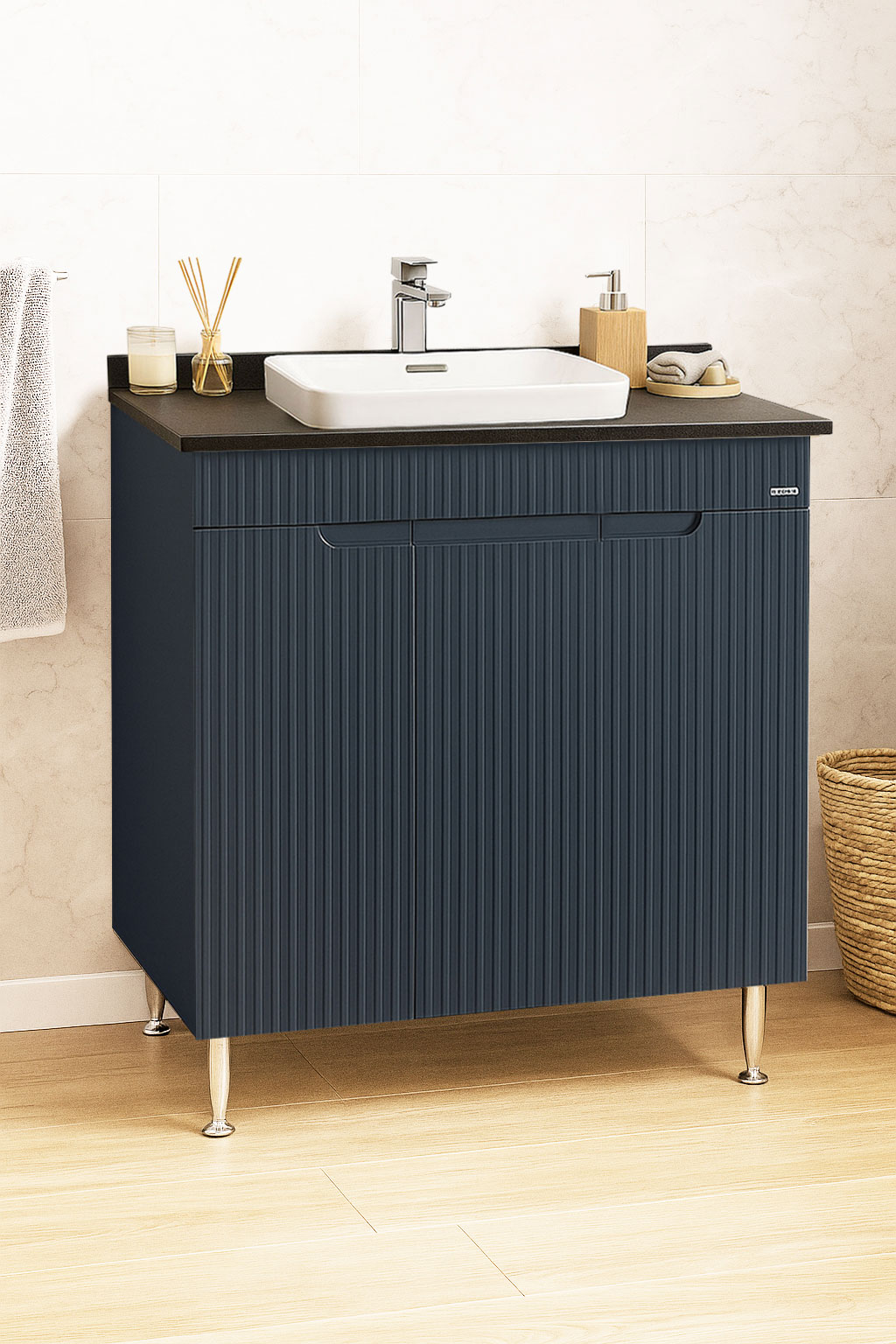 Mobilier Baie MDF cu blat compozit și lavoar ceramică, Seria 633, 80cm, Antracit