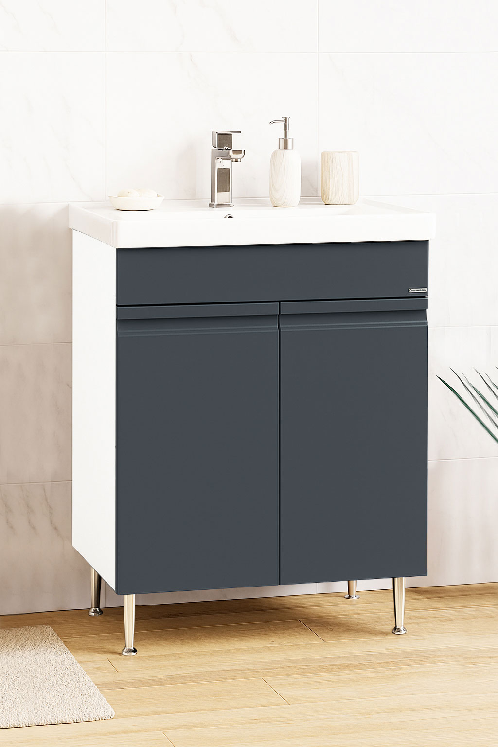 Mobilier Baie MDF Kit și lavoar ceramică, Seria 786, 60cm, Antracit