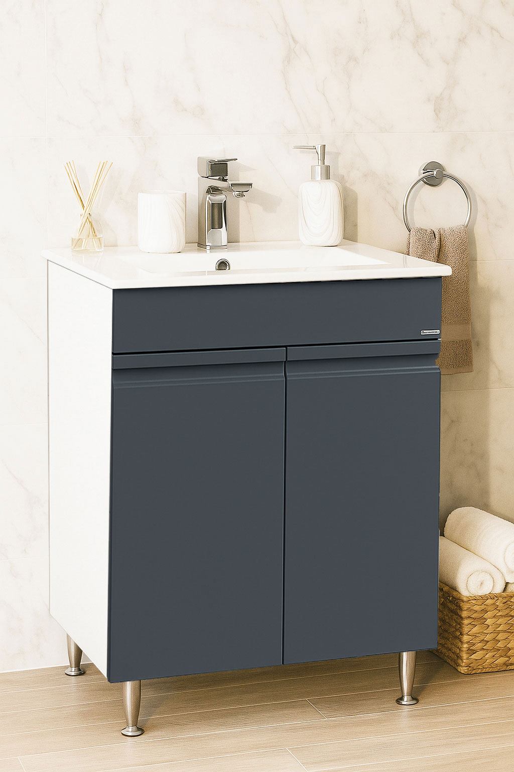 Mobilier Baie MDF Kit și lavoar ceramică, Seria 086, 60cm, Antracit