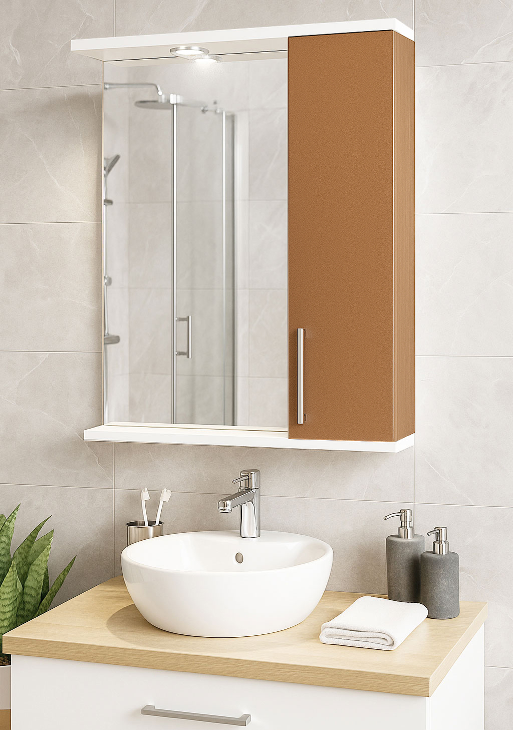 Oglindă MDF, Seria 020, 55cm, Cappuccino