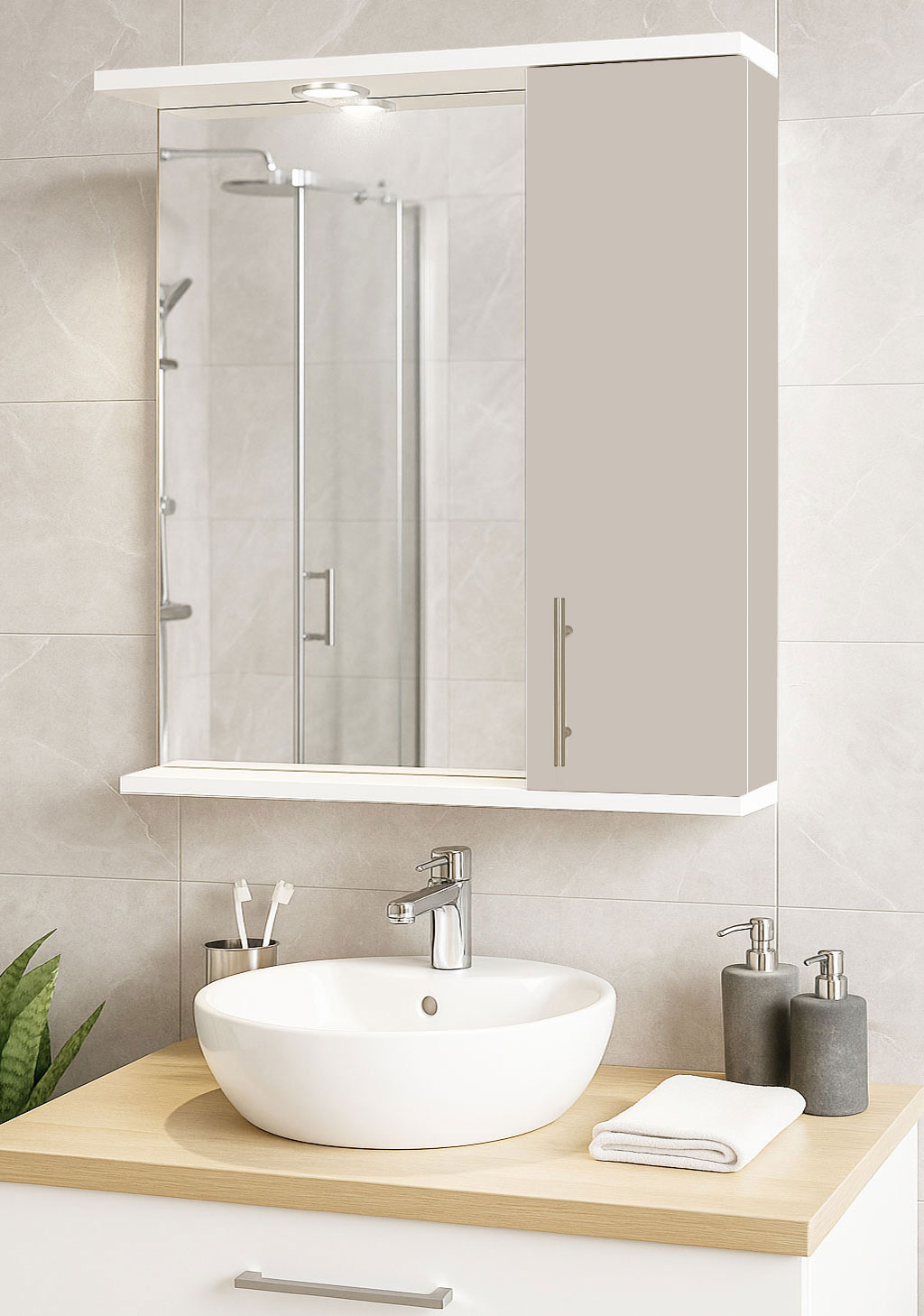 Oglindă MDF, Seria 020, 60cm, Taupe