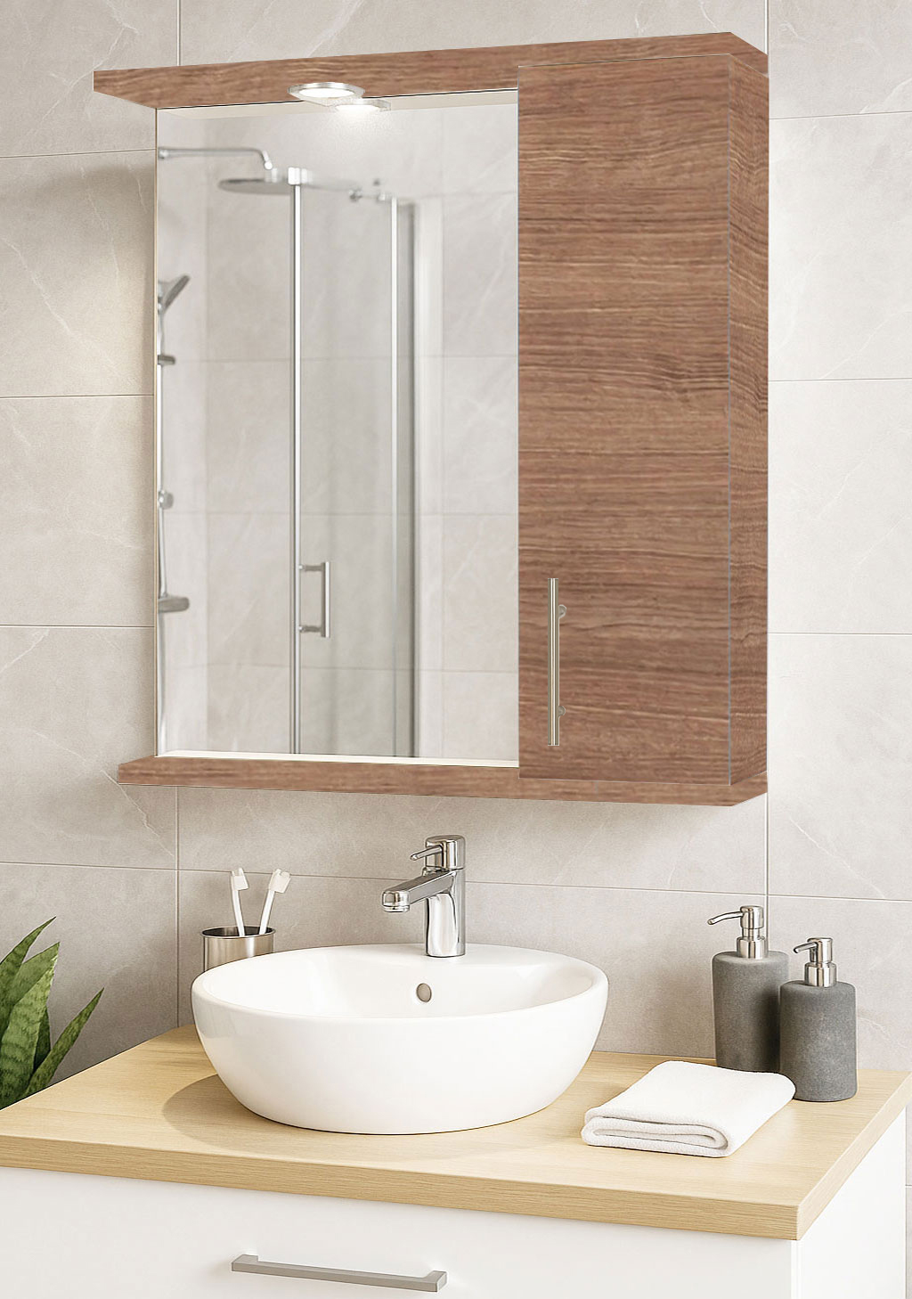 Oglindă MDF, Seria 020, 60cm, Bambus