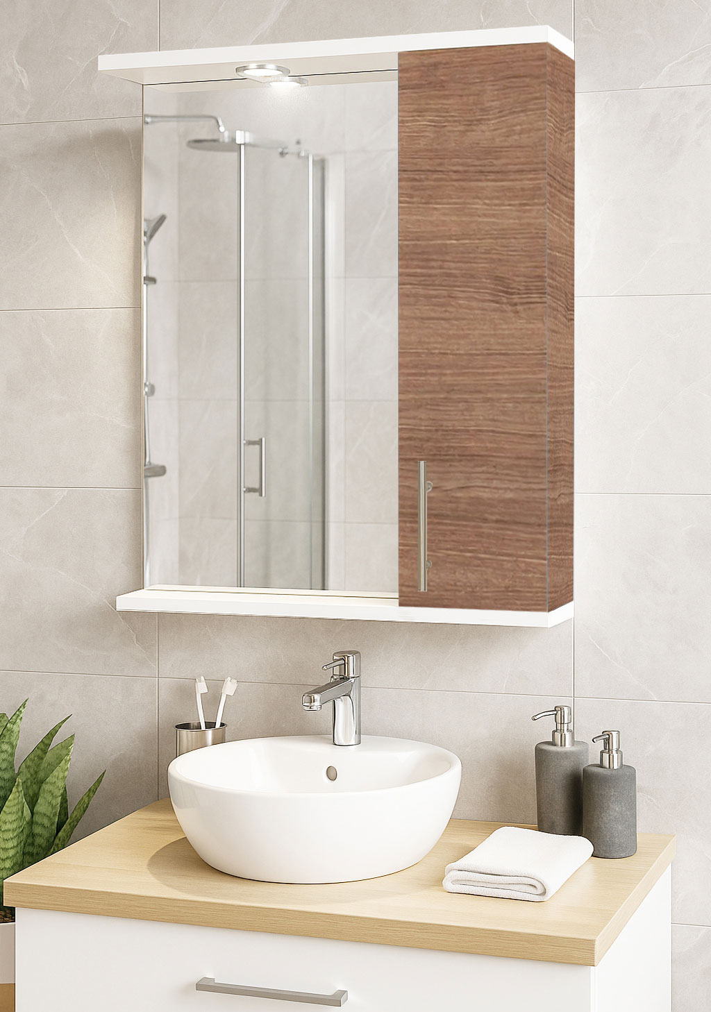 Oglindă MDF, Seria 020, 55cm, Bambus