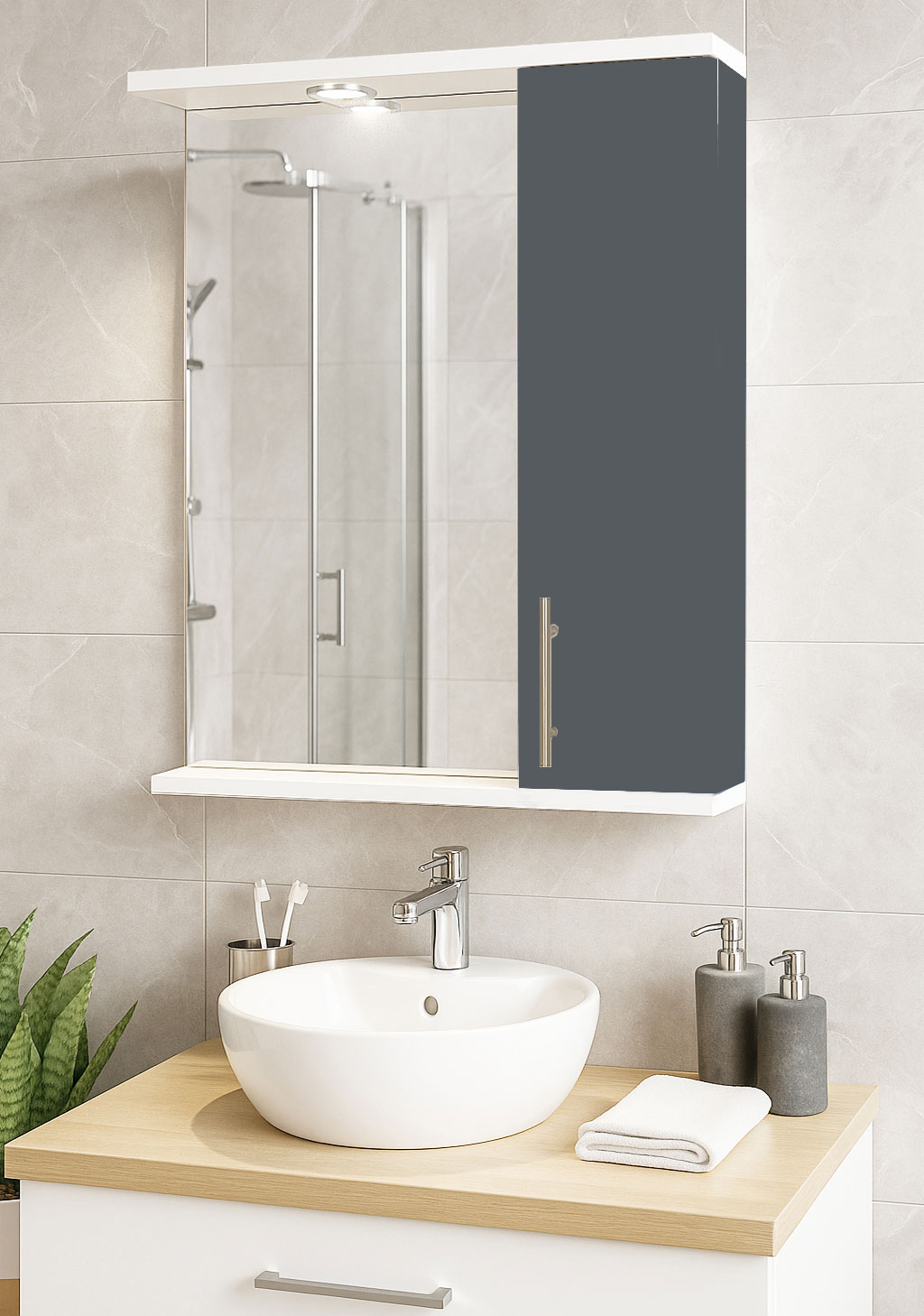 Oglindă MDF, Seria 020, 55cm, Antracit