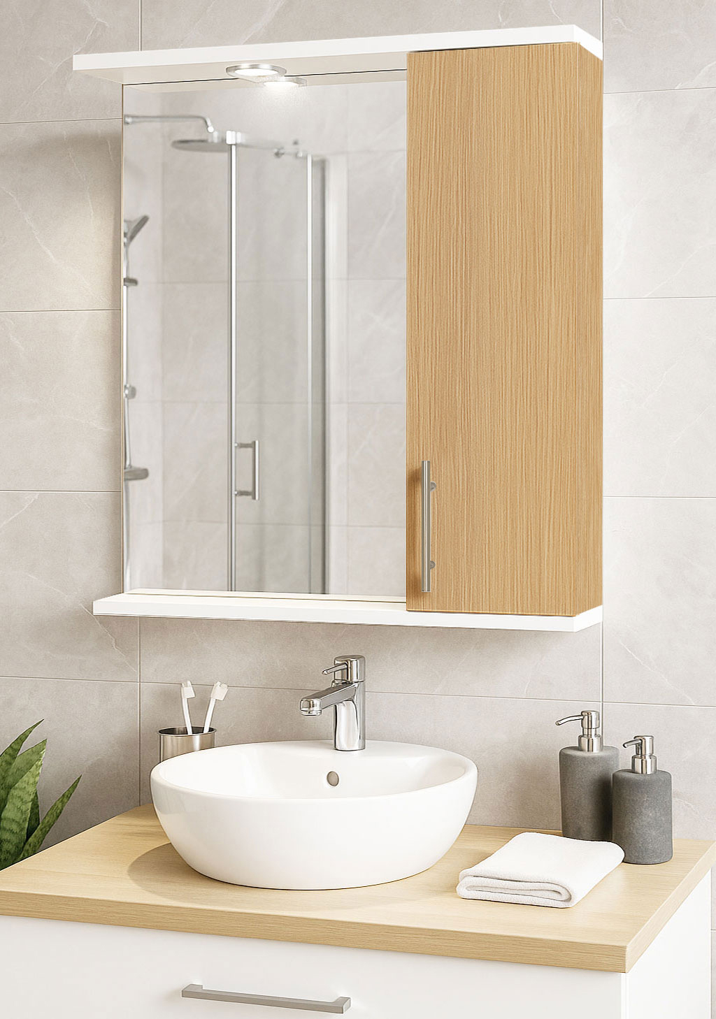 Oglindă MDF, Seria 020, 60cm, Fag