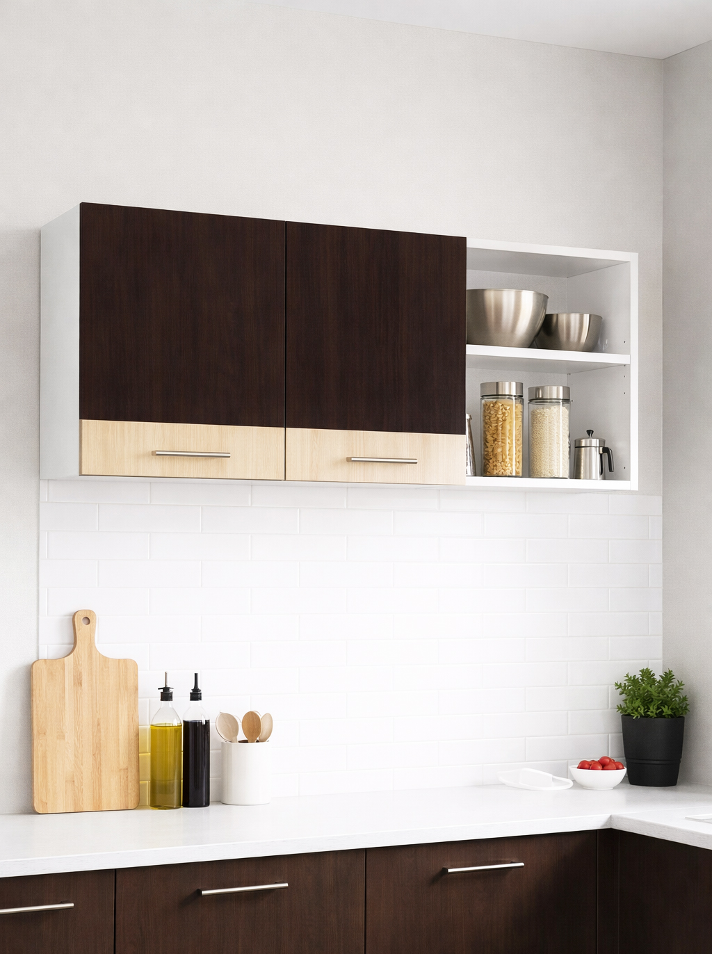 Mobilier bucătărie PAL, Sarona, Suspendat, 120cm, Wenge/Fag