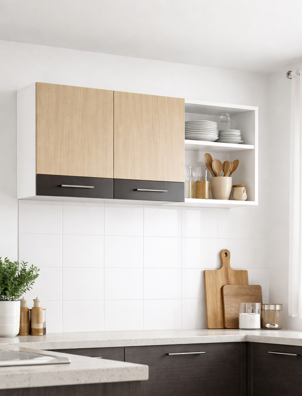 Mobilier bucătărie PAL, Sarona, Suspendat, 120cm, Fag/Wenge