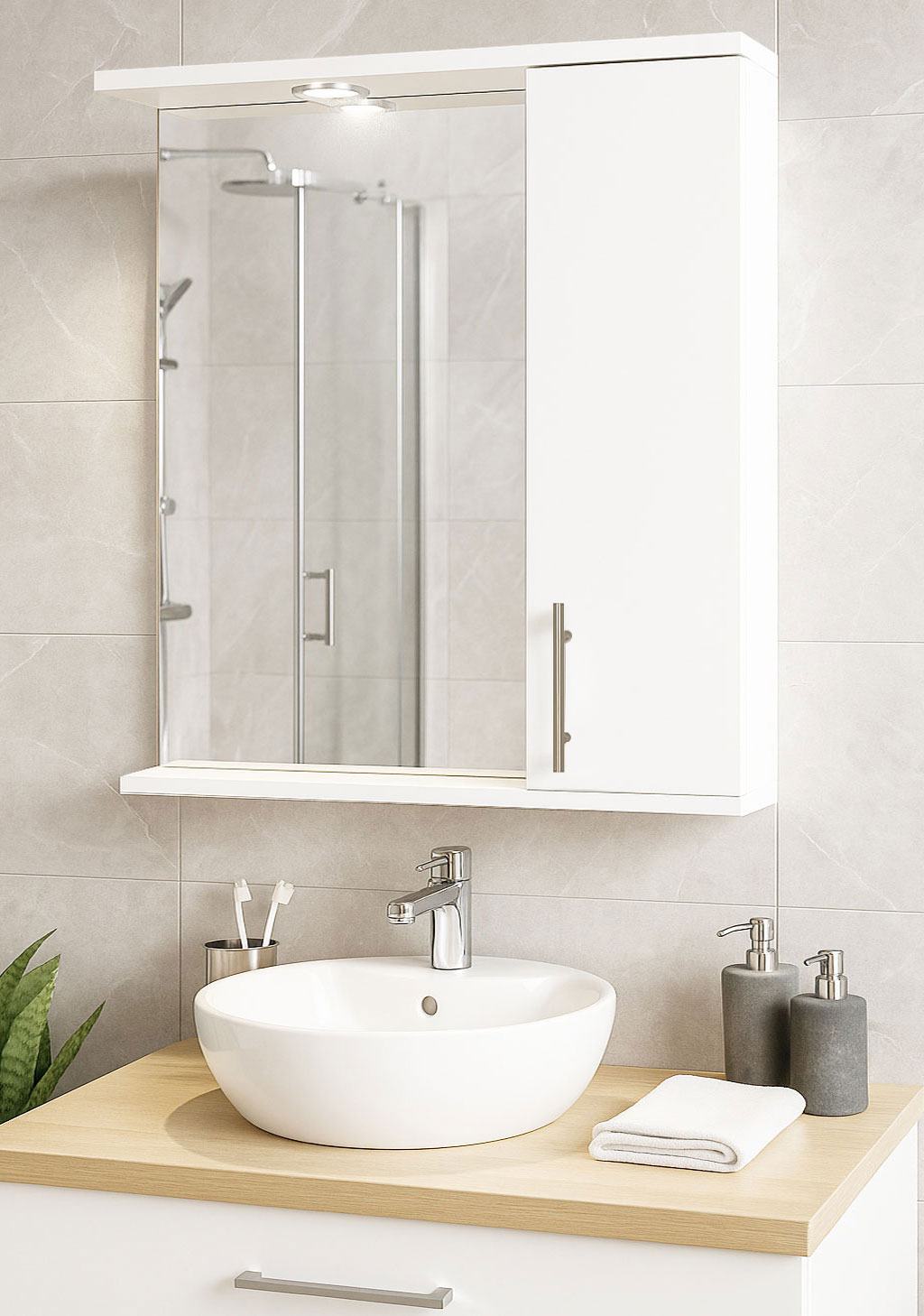 Oglindă MDF, Seria 020, 60cm, Alb