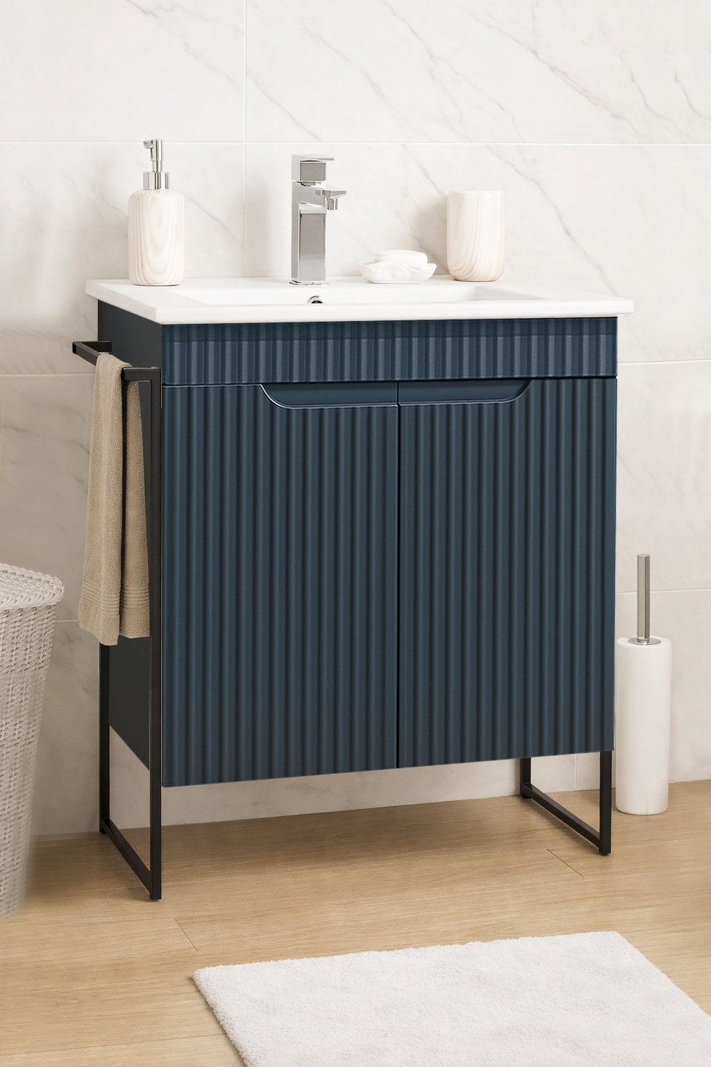 Mobilier Baie MDF și lavoar, Seria 033, Cadru metalic, 60cm, Antracit