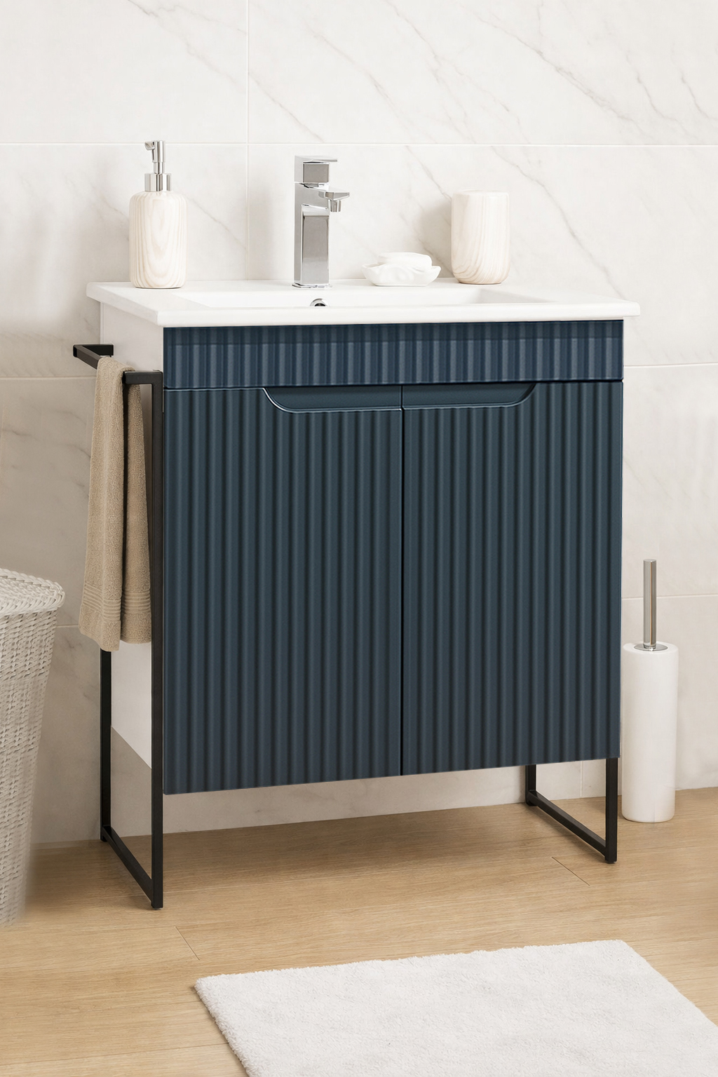 Mobilier Baie MDF Kit și lavoar, Seria 033, Cadru metalic, 60cm, Antracit