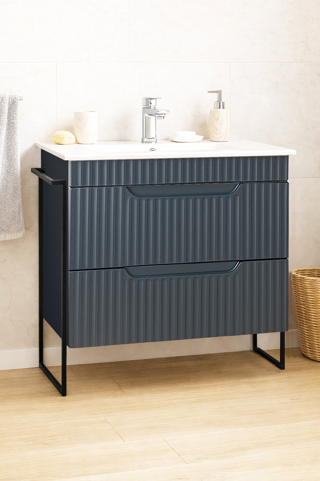 MDF Bathroom Furniture and Sink, Series 033, Drawers, Metal Frame, 80cm, Anthracit