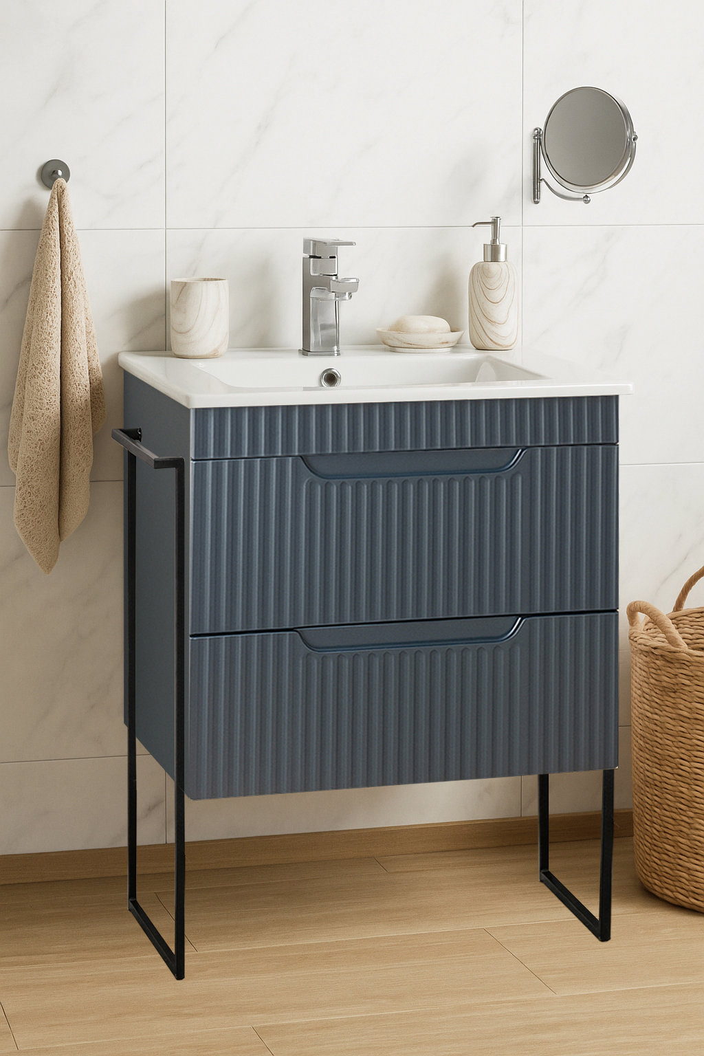 MDF Bathroom Furniture and Sink, Series 033, Drawers, Metal Frame, 60cm, Anthracit