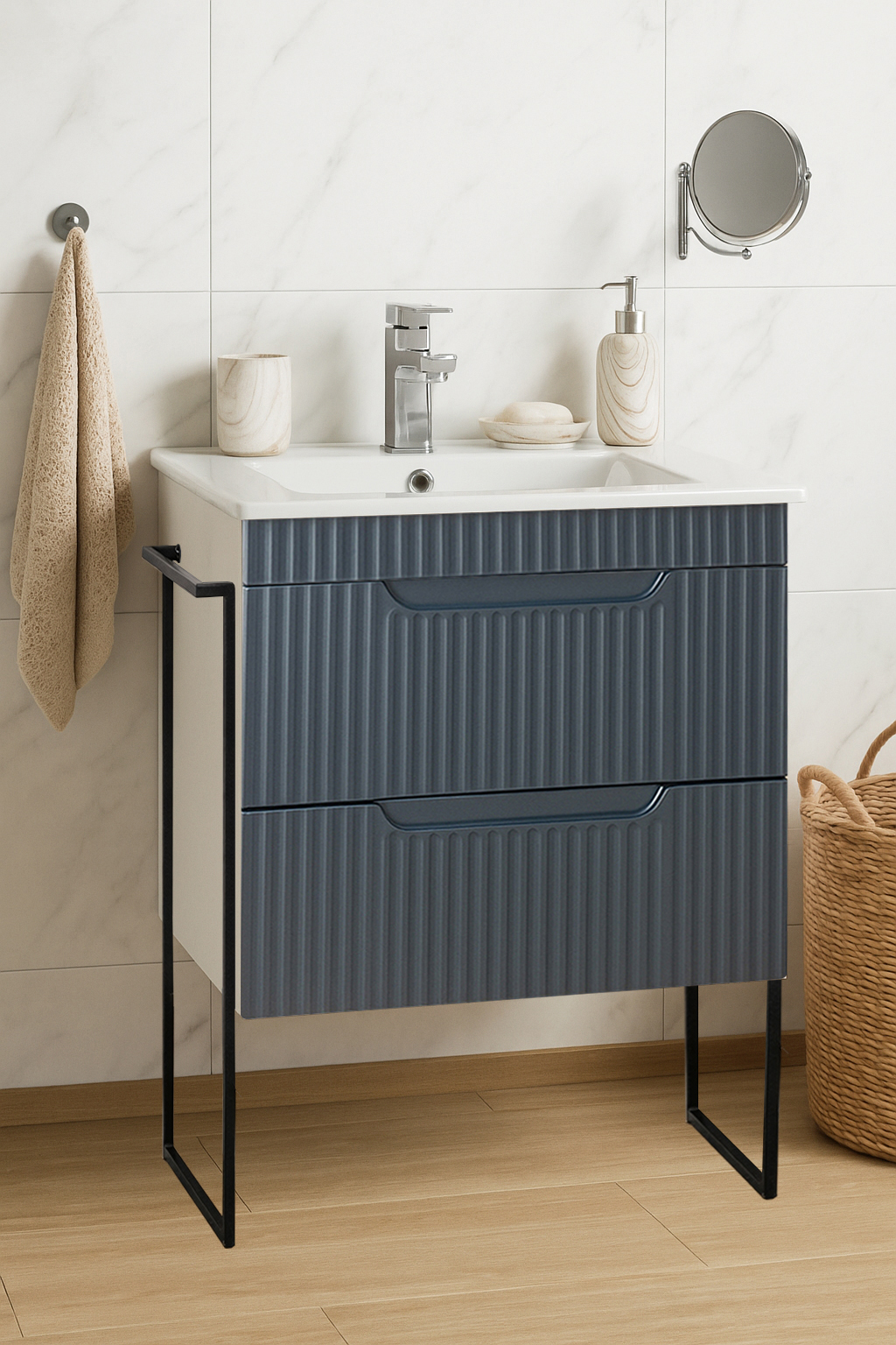 MDF Kit Bathroom Furniture and Sink, Series 033, Drawers, Metal Frame, 60cm, Anthracit