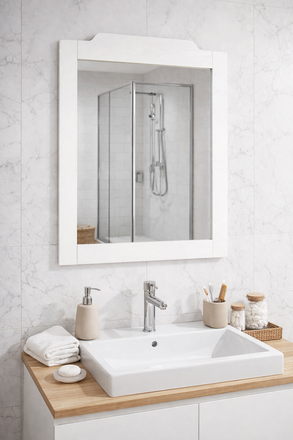 Oglindă Seria 601, 60cm, Alb rustic