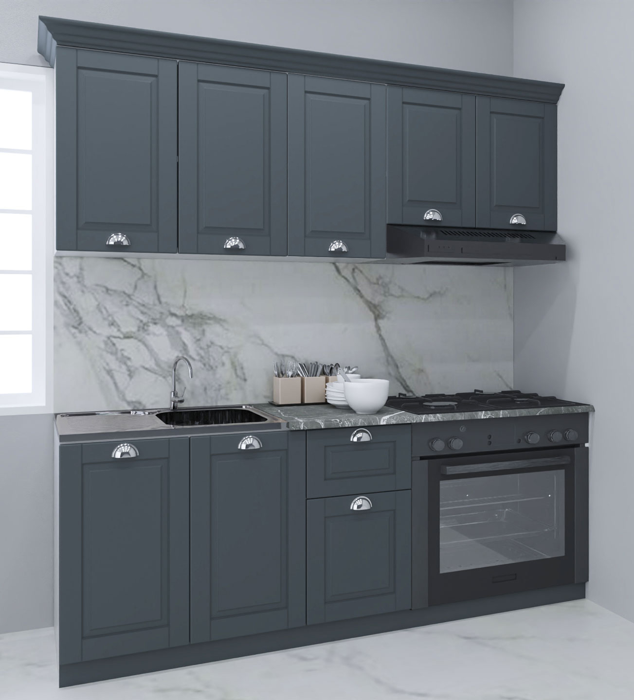 Mobilier bucătărie MDF Set, Square, 180cm, Antracit