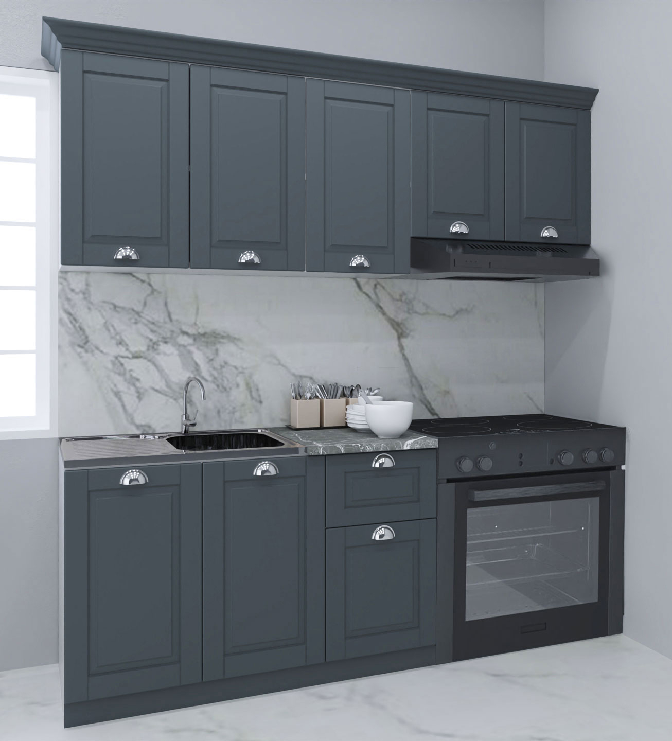 Mobilier bucătărie MDF Set, Square, 180cm, Antracit