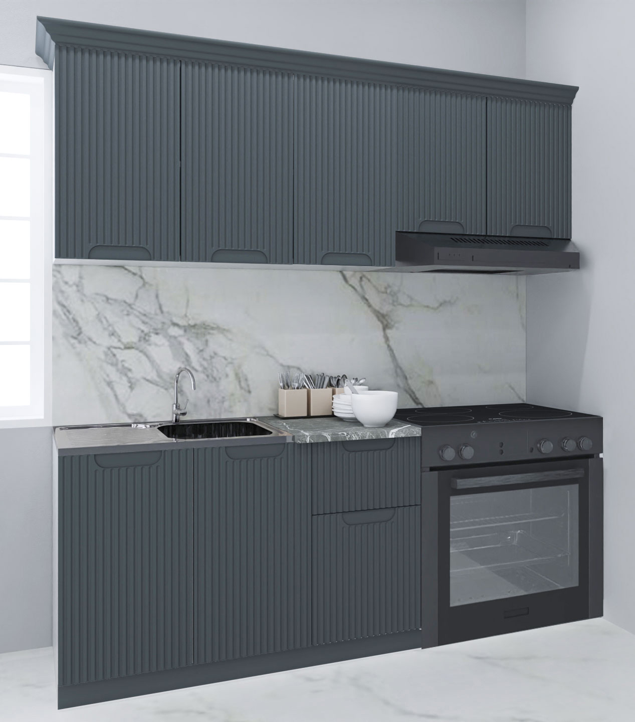 Mobilier de Bucătărie MDF Set, Space, 180cm, Antracit