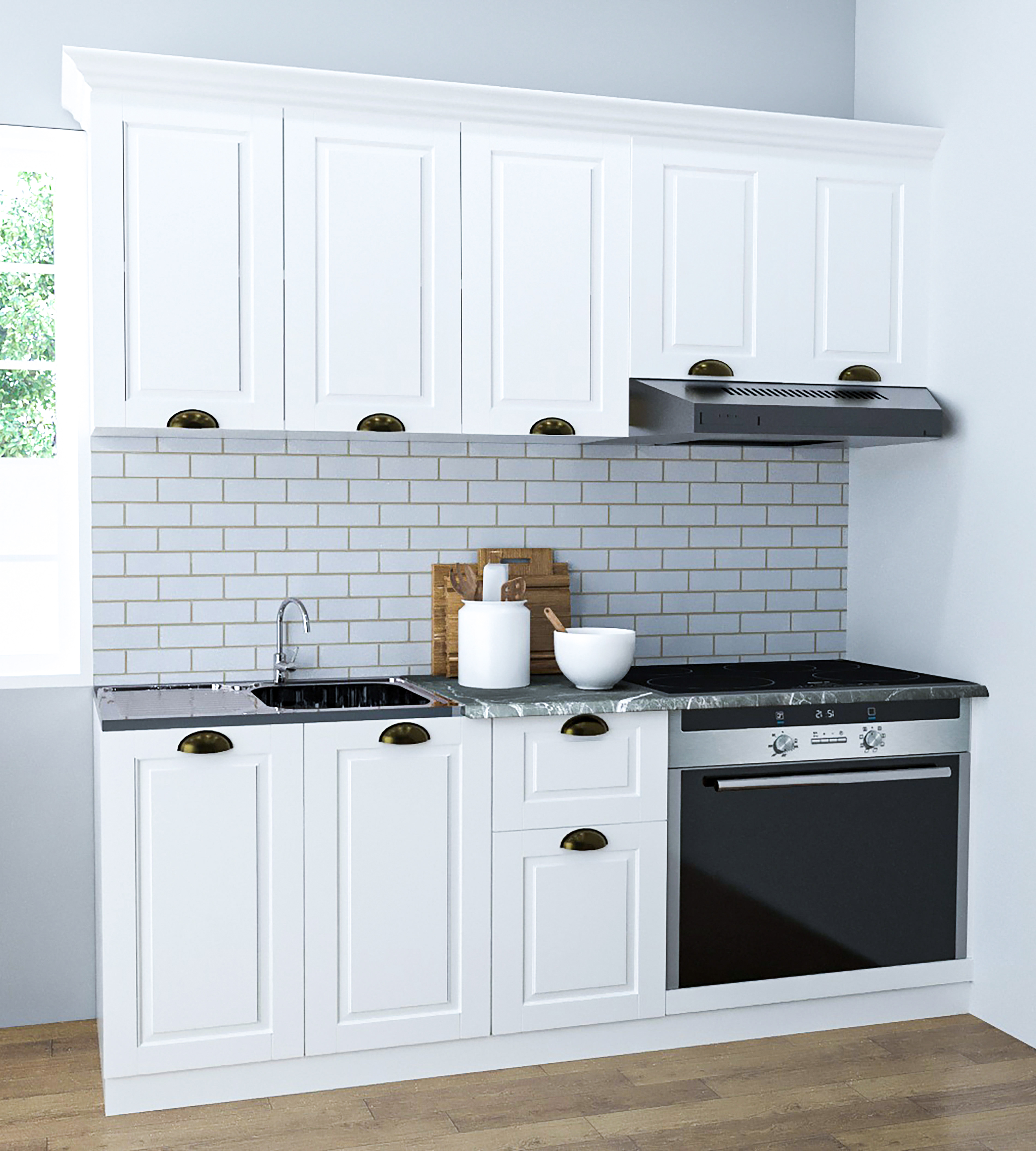 Mobilier bucătărie MDF Set, Square, 180cm, Alb rustic