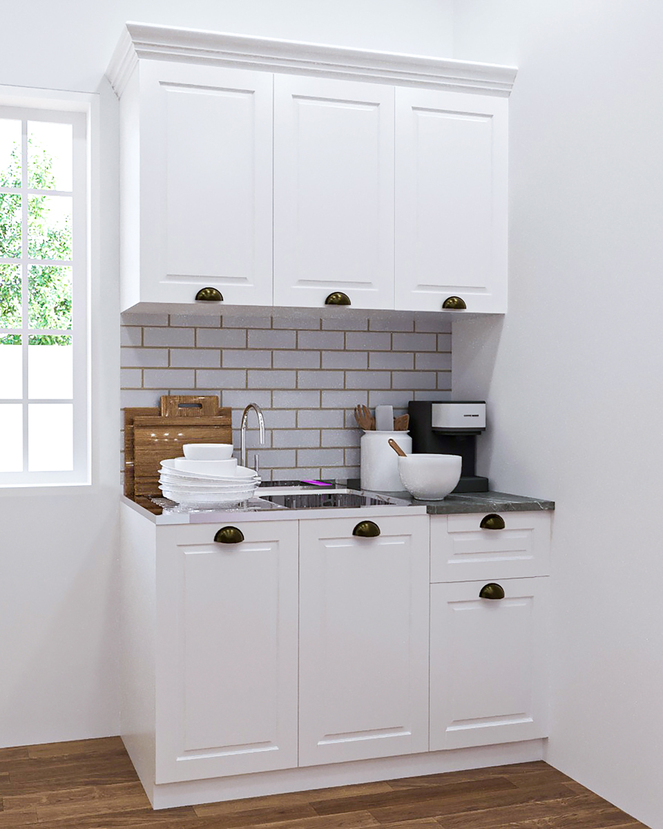 Mobilier bucătărie MDF Set, Square, 1 sertar, 120cm, Alb Rustic