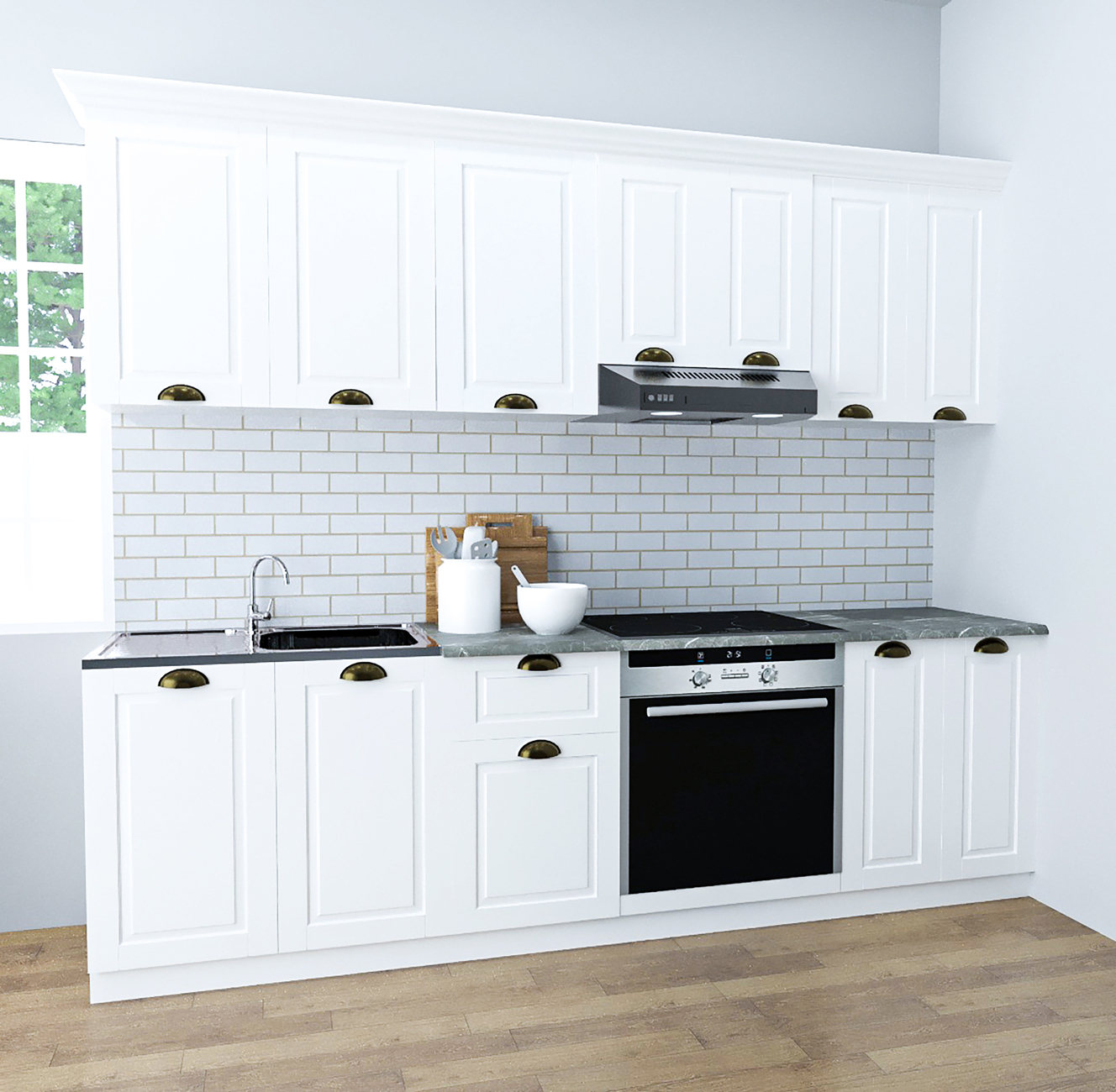 Mobilier bucătărie MDF Set, Square 240cm, Alb rustic