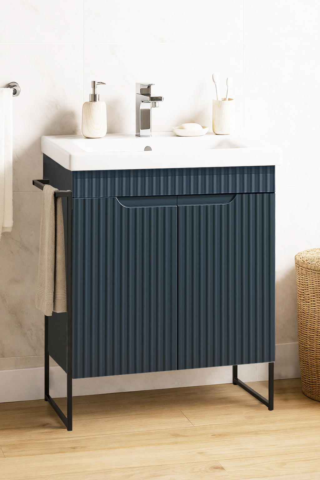 Mobilier Baie MDF și lavoar, Seria 733, Cadru metalic, 60cm, Antracit