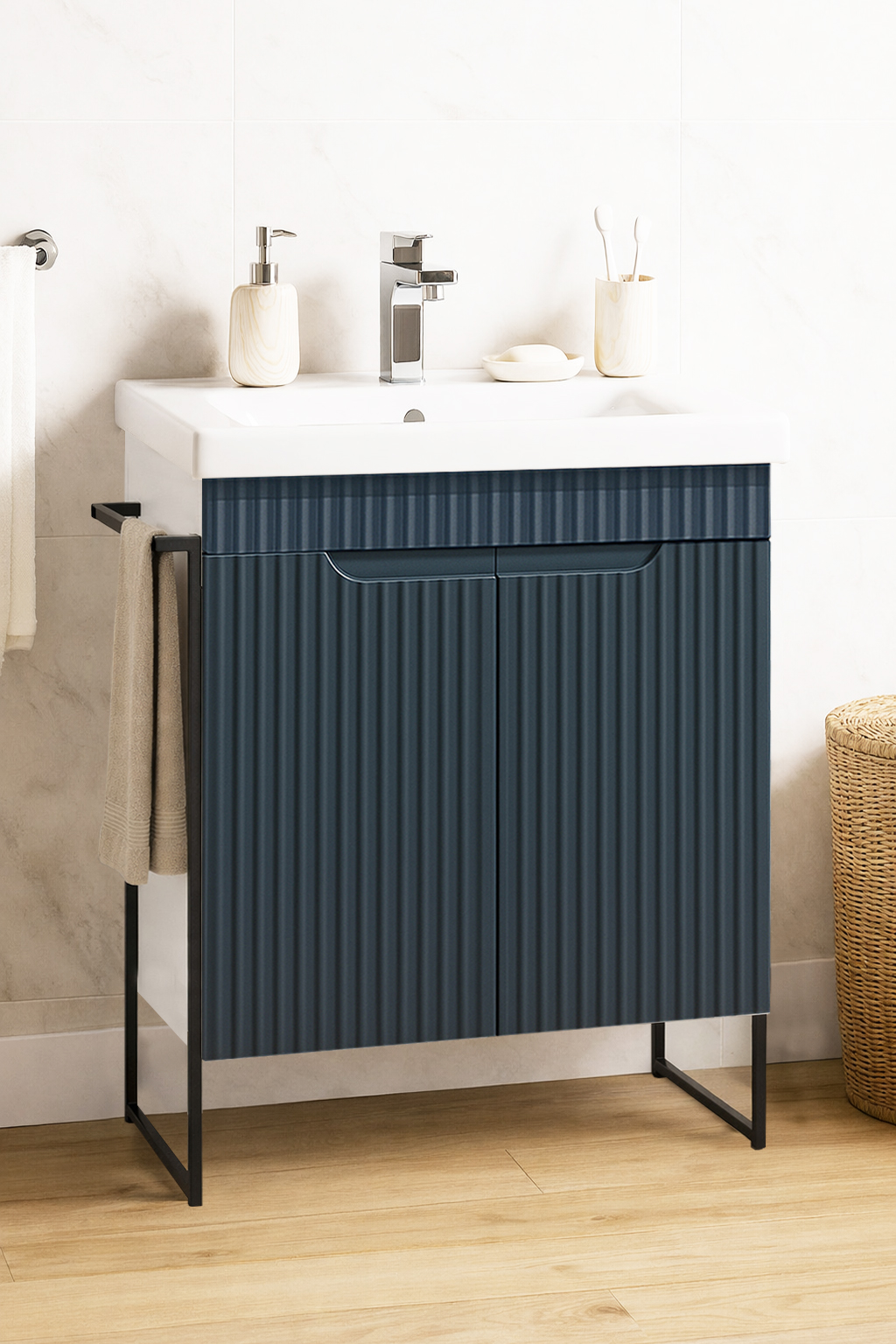 Mobilier Baie MDF Kit și lavoar, Seria 733, Cadru metalic, 60cm, Antracit