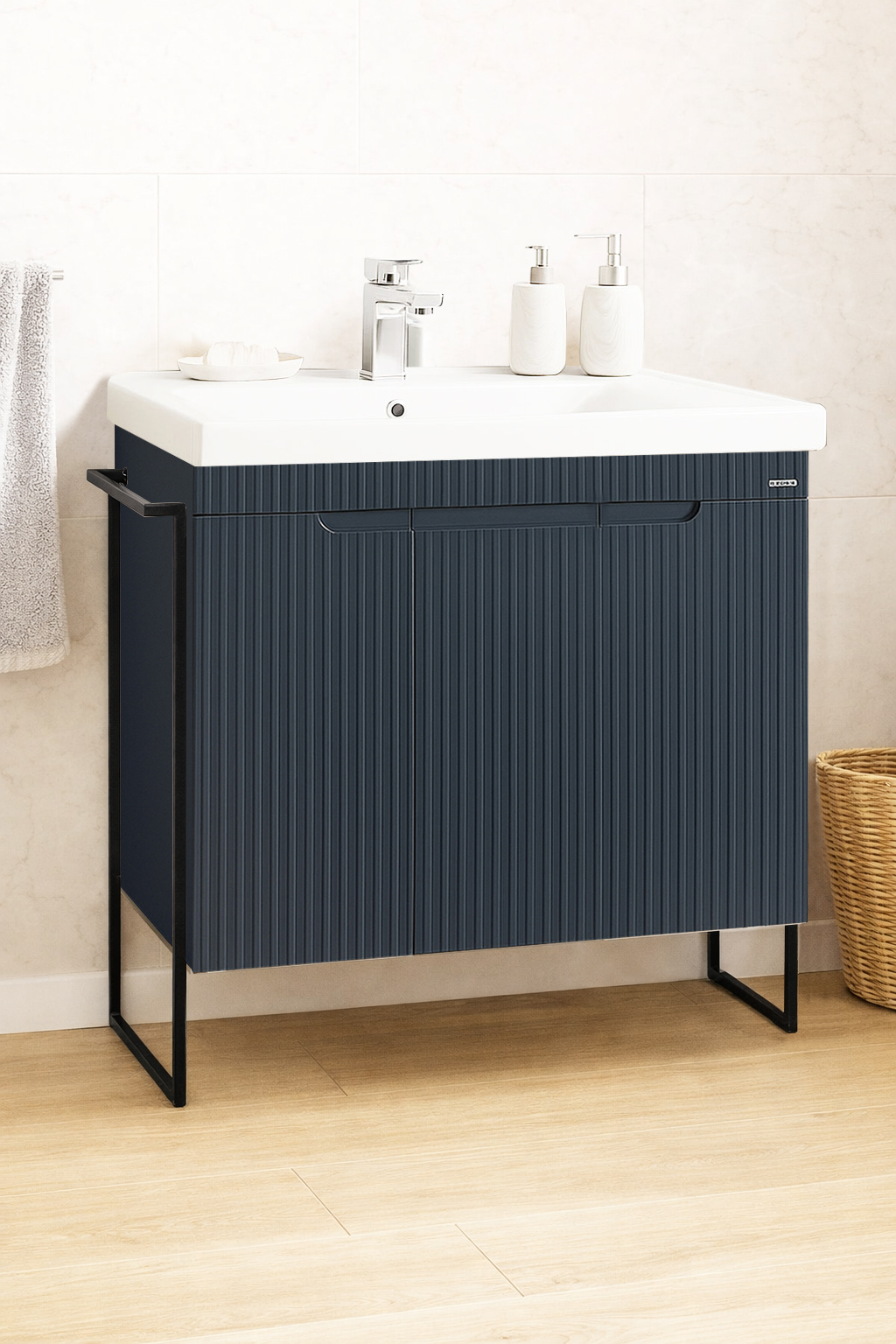 Mobilier Baie MDF și lavoar, Seria 733, Cadru metalic, 80cm, Antracit