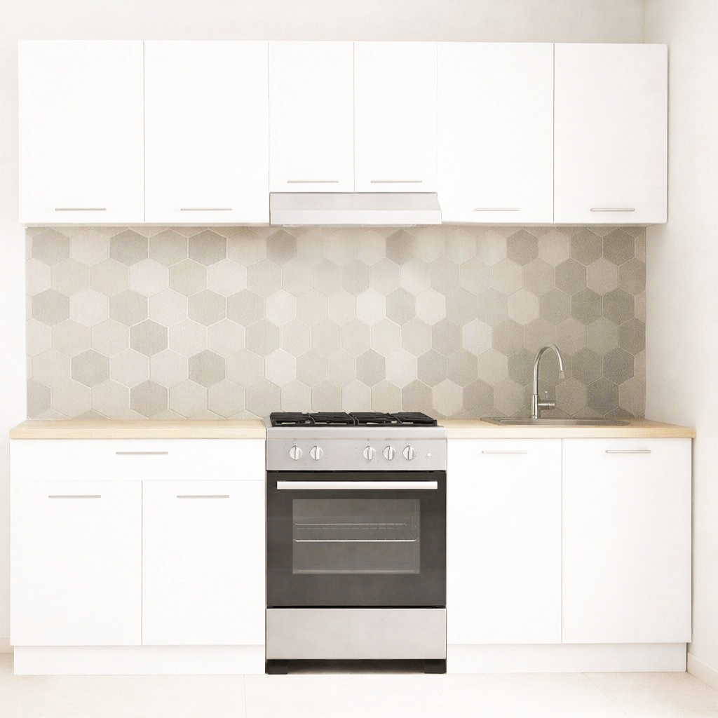 Mobilier de Bucătărie Set cu soft-close, Germania, 220cm, corpuri inalte, blat gros, Alb