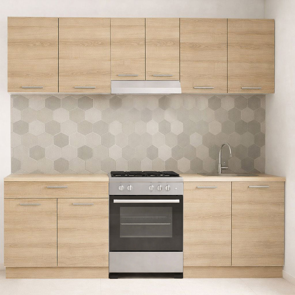 Mobilier de Bucătărie Set cu soft-close, Germania, 220cm, corpuri inalte, blat gros, Sonoma