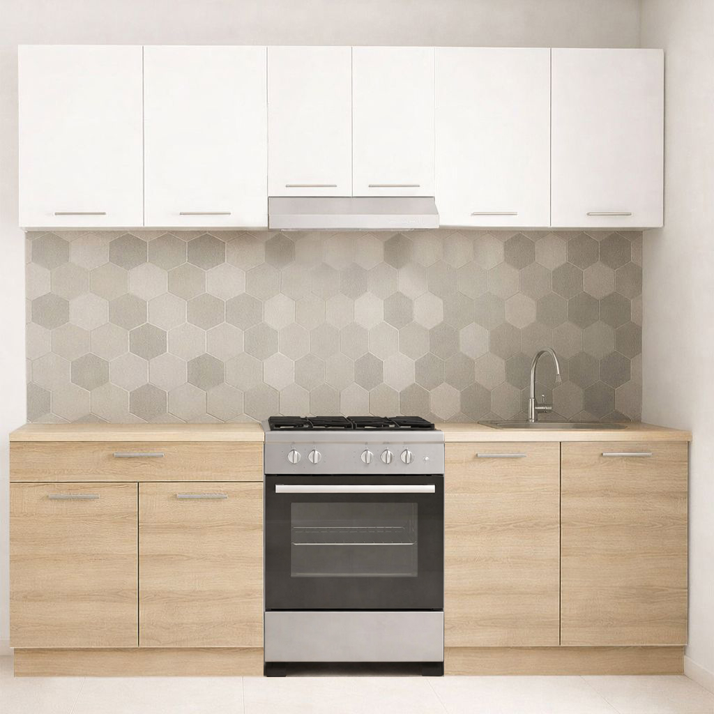 Mobilier de Bucătărie Set cu soft-close, Germania, 220cm, corpuri inalte, blat gros, Sonoma/Alb