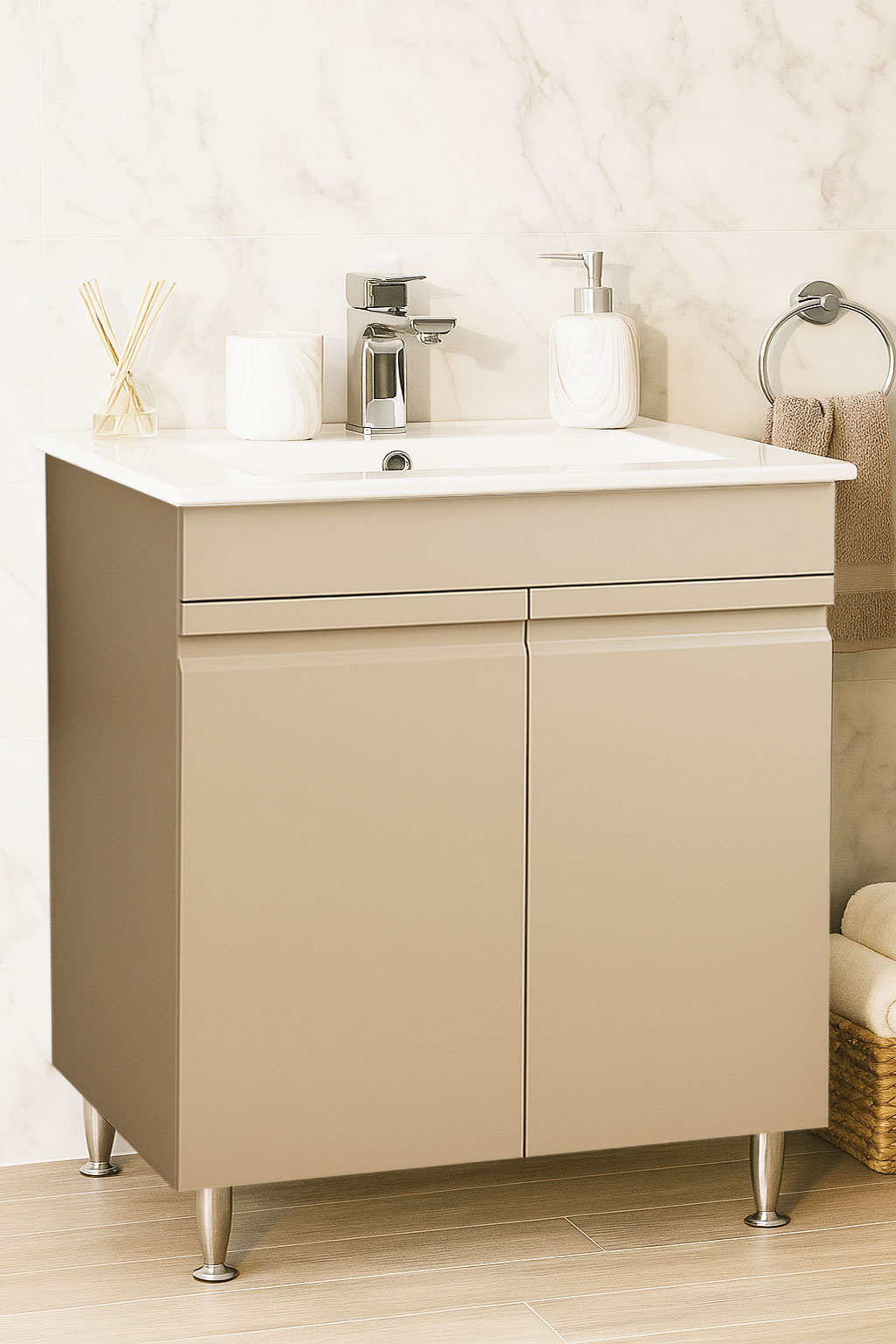 Mobilier Baie MDF și lavoar, Seria 086, 70cm, Cappuccino