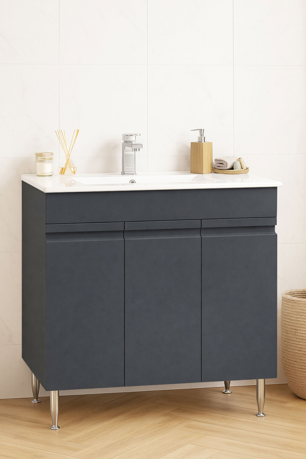 Mobilier Baie MDF și lavoar, Seria 086, 80cm, Antracit