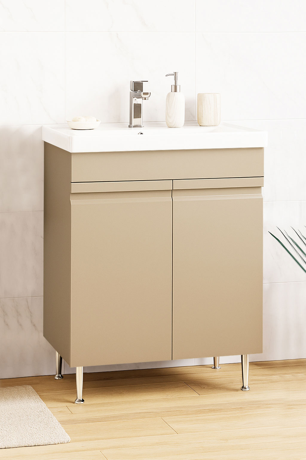 Mobilier Baie MDF și lavoar, Seria 786, 60cm, Cappuccino